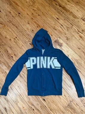 PINK Victoria's Secret Teal Blue Full-Zip Hoodie with White Logo